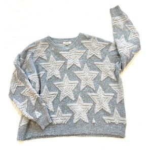 Illa Illa Soft Gray Sweater with Flocked Stars EUC